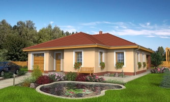 Single-storey house with a garage. It has a covered terrace. The garage may be converted into another room. 